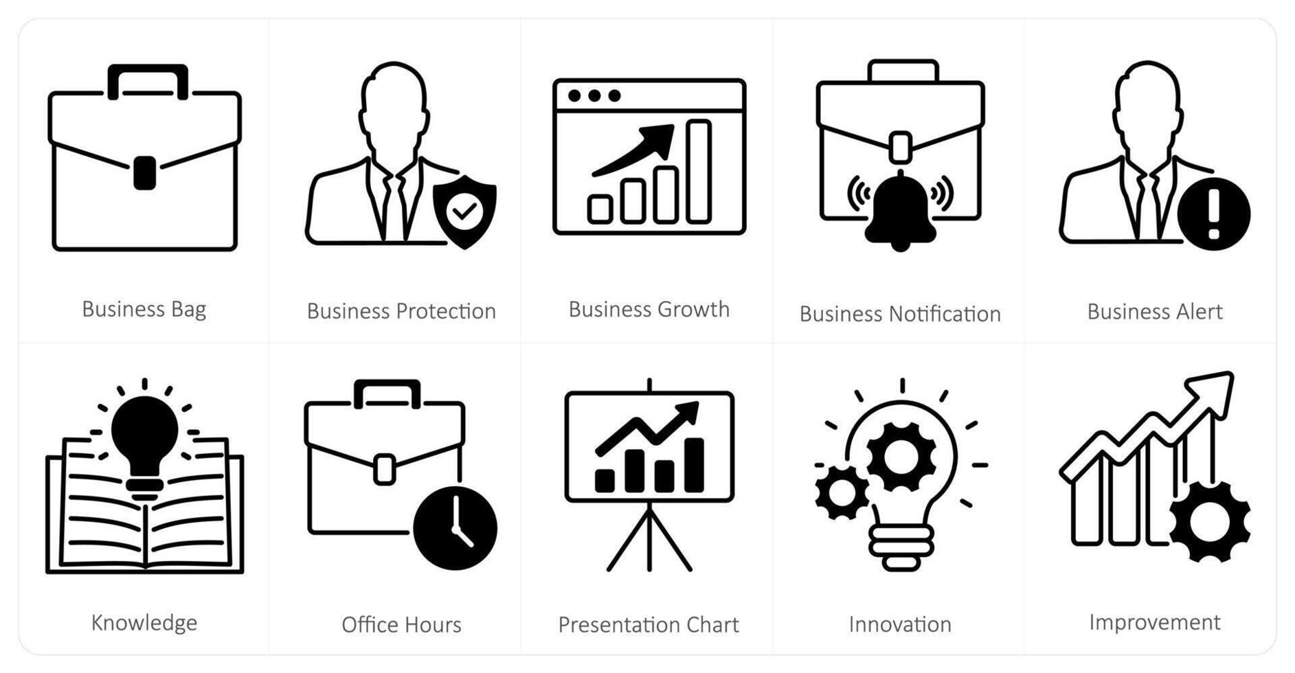 A set of 10 mix icons as business bag, business protection, business growth vector
