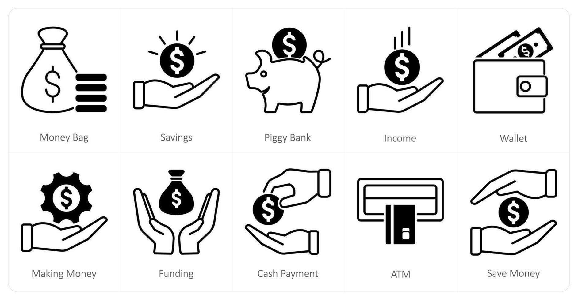 A set of 10 mix icons as money bag, savings, piggy bank vector