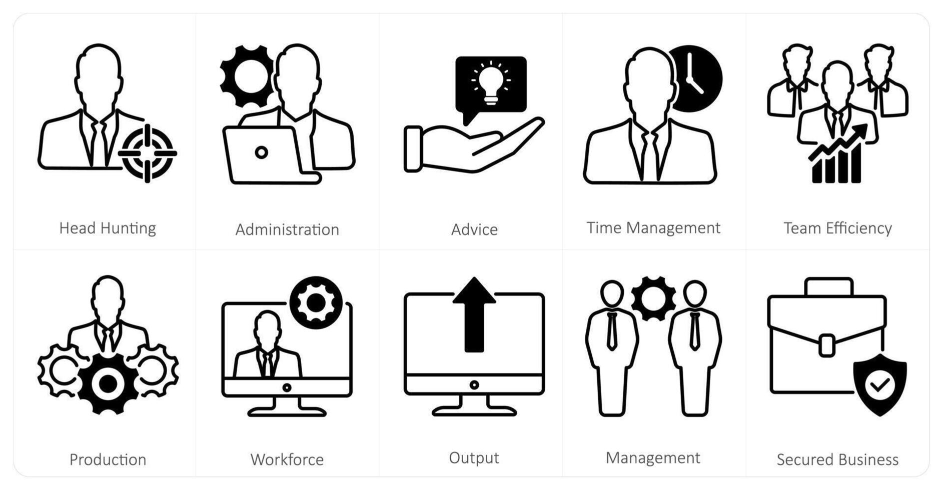 A set of 10 mix icons as head hunting, administration, advice vector