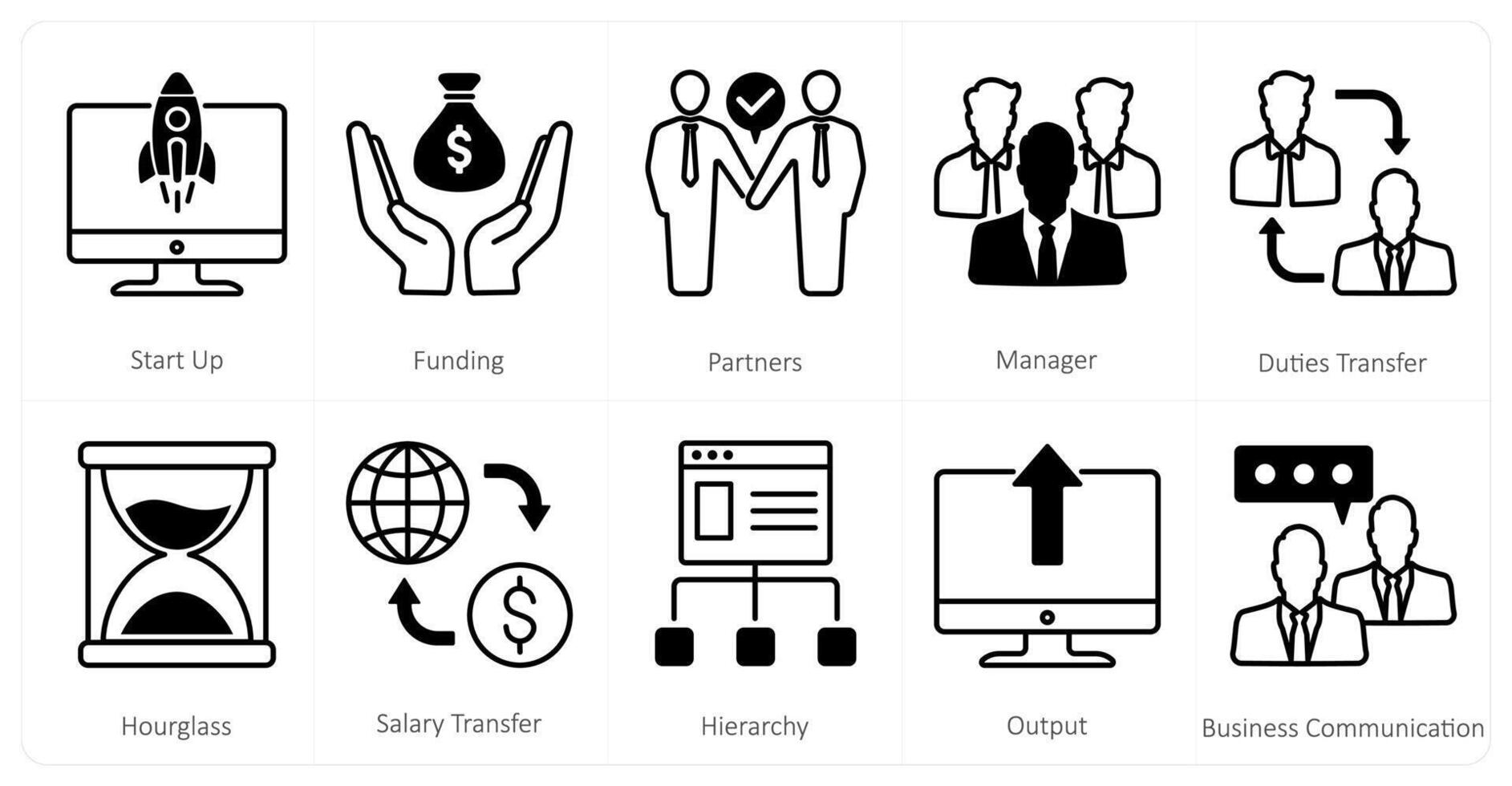 A set of 10 mix icons as start up, funding, partners vector