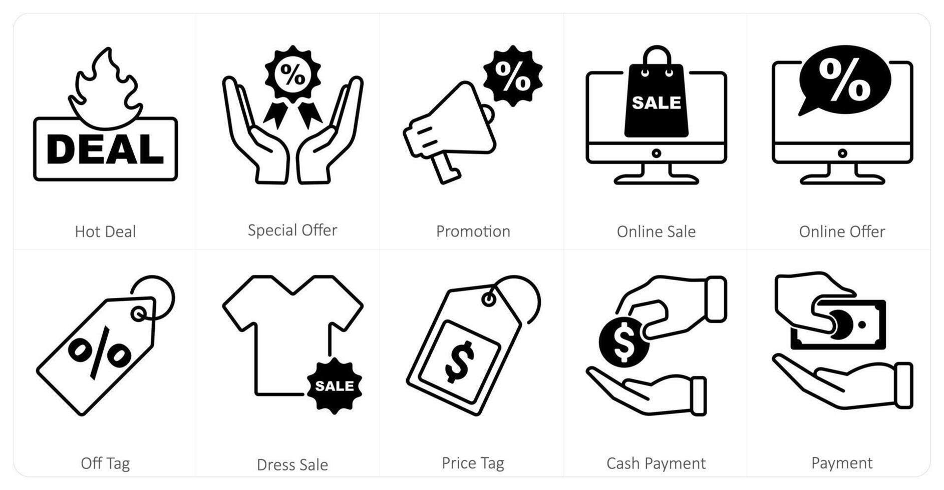 A set of 10 mix icons as hot deal, special offer, promotion vector