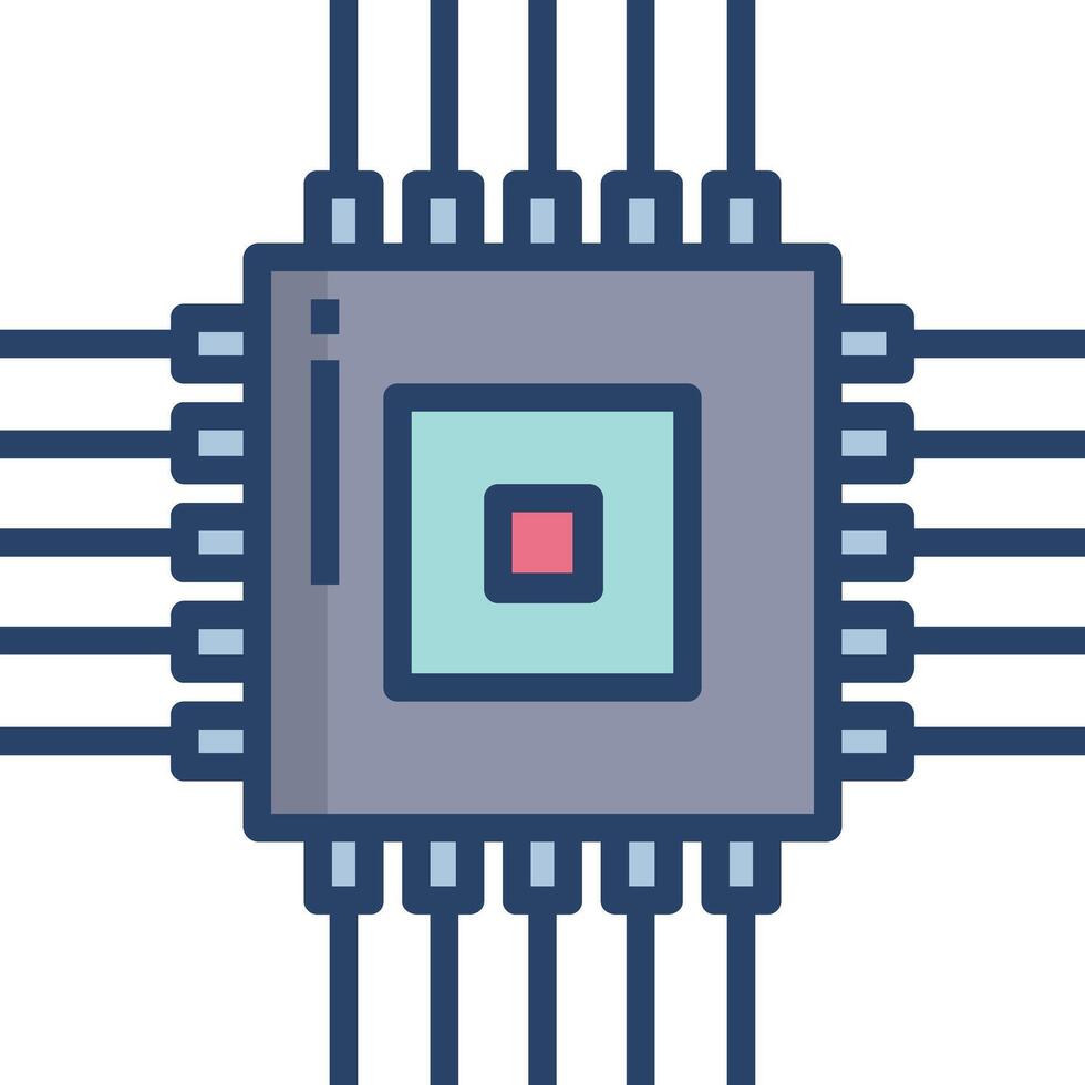 cpu chip linear color illustration vector