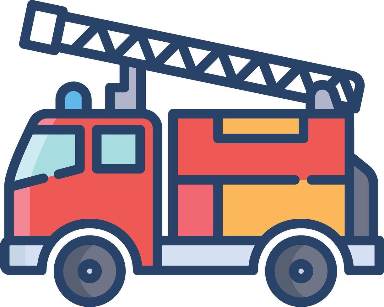 Fire truck linear color illustration vector