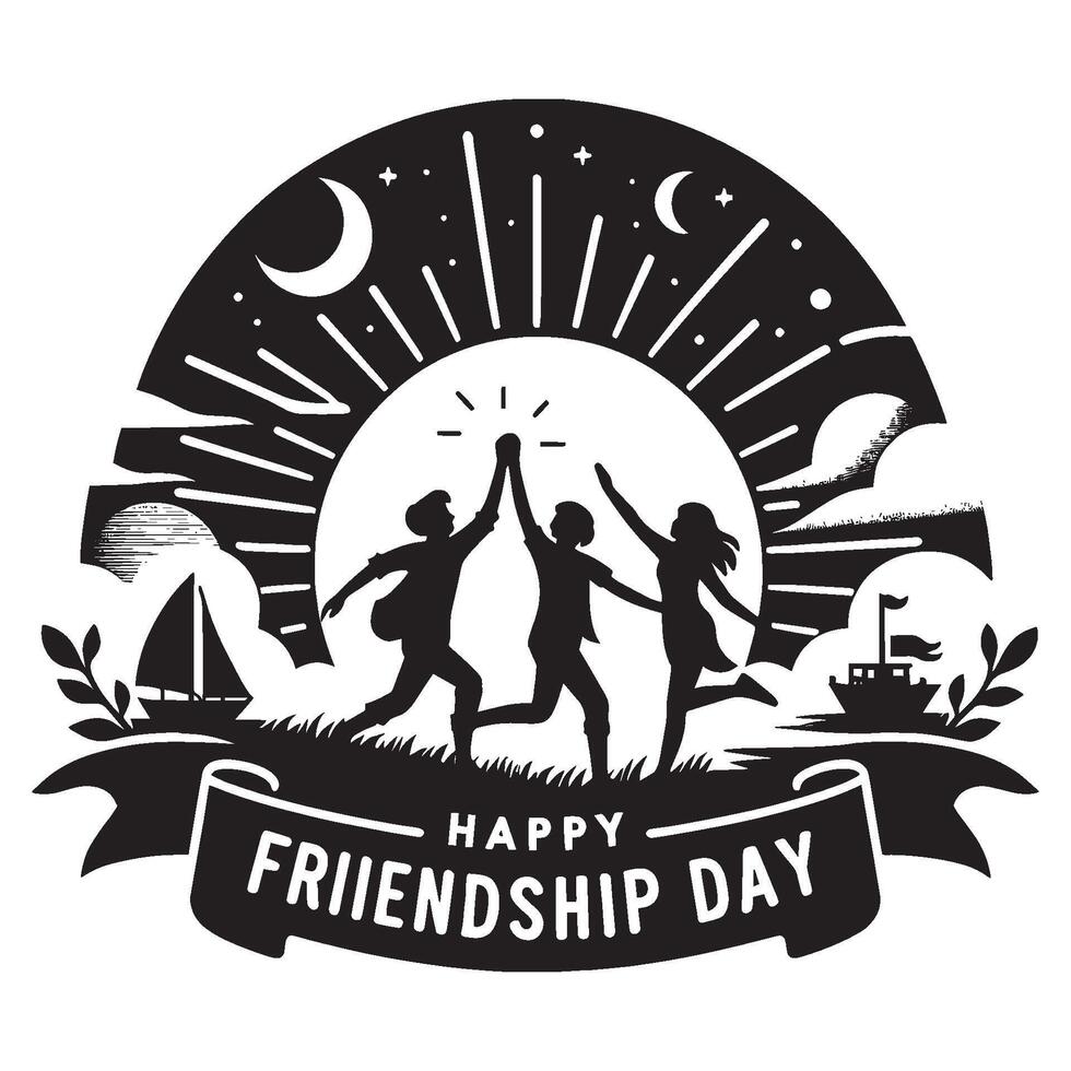 Group of friends enjoying friendship day silhouette illustration isolated on a white background vector