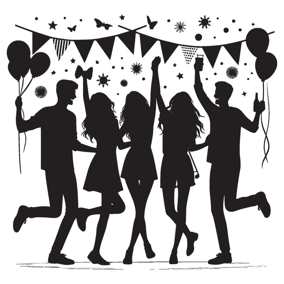 Group of friends enjoying friendship day silhouette illustration isolated on a white background vector
