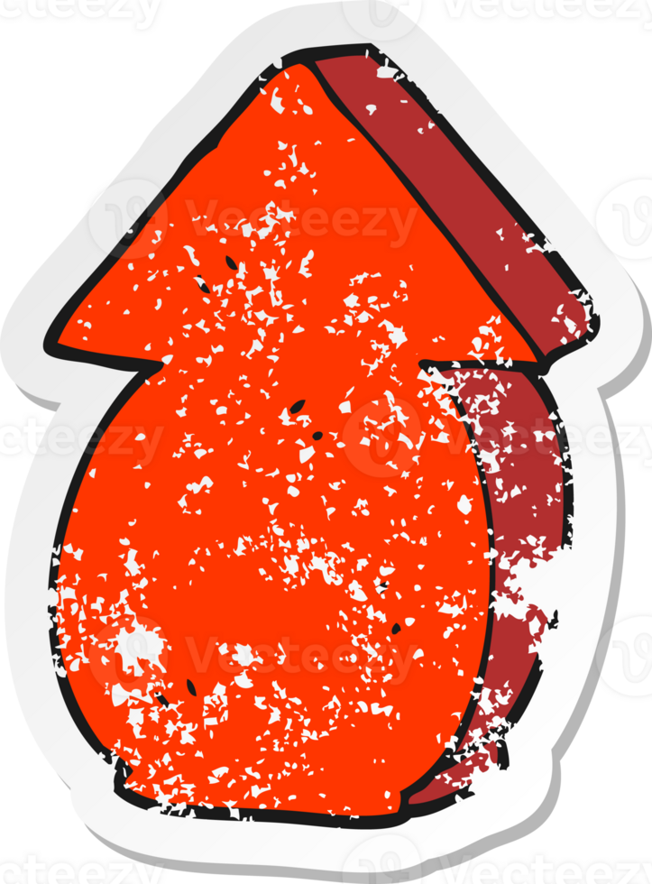 retro distressed sticker of a cartoon fat arrow pointing drawing png
