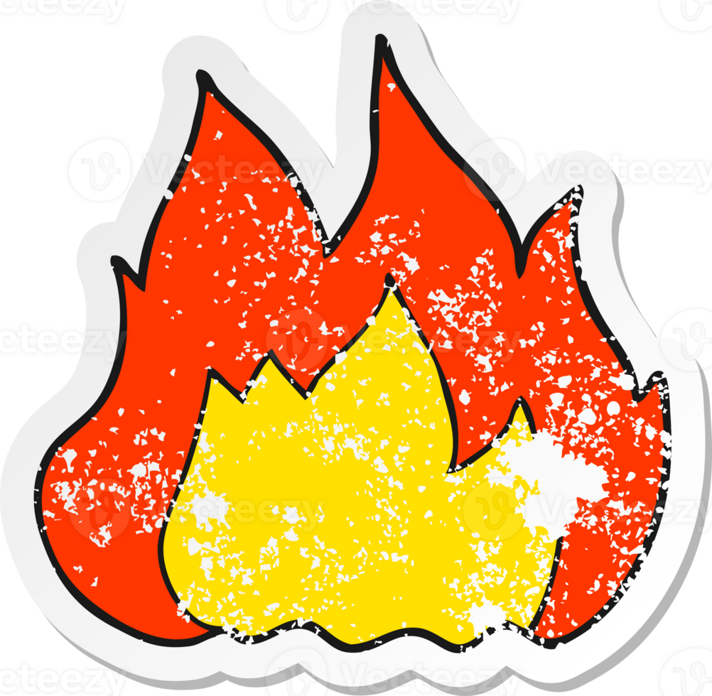 retro distressed sticker of a cartoon fire drawing png
