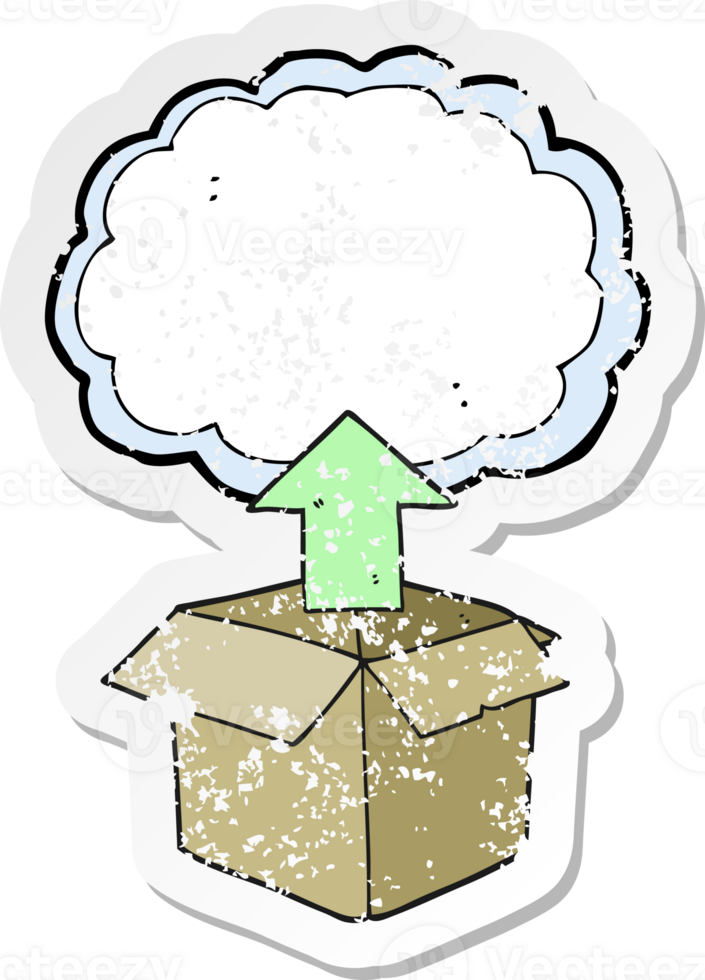 retro distressed sticker of a cartoon upload to the cloud drawing png