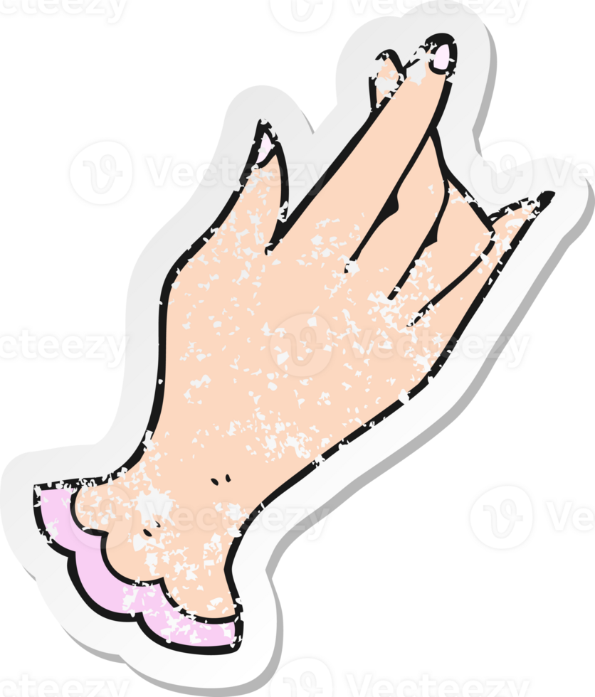 retro distressed sticker of a cartoon hand drawing png