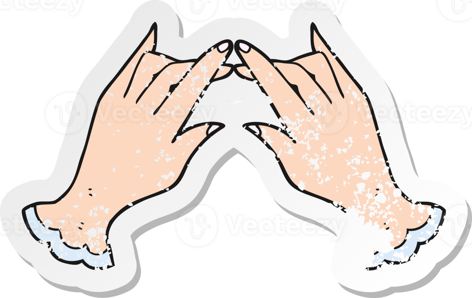retro distressed sticker of a cartoon hands drawing png