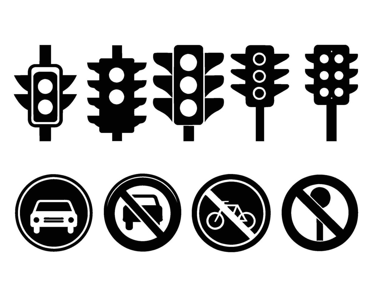 Traffic sign silhouettes flat illustration isolated on white background vector