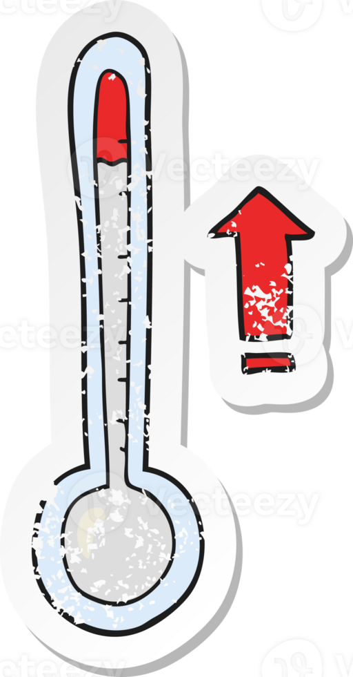 retro distressed sticker of a cartoon rising temperature drawing png