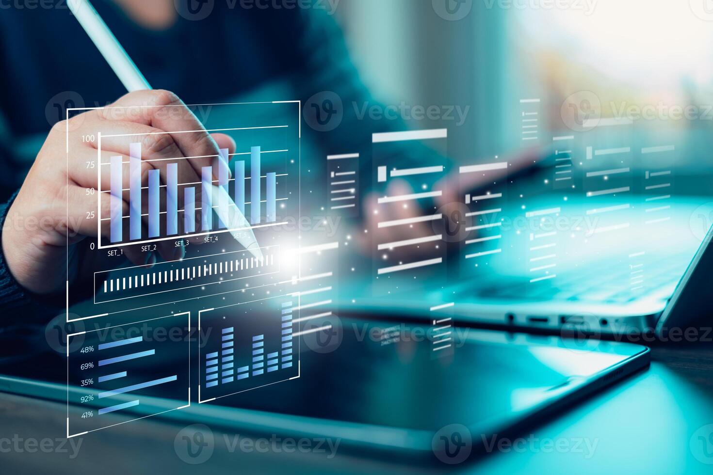 Analytics. Business Analytics and Data Management Systems to make reports with KPI and metrics connected to the database for technology finance photo