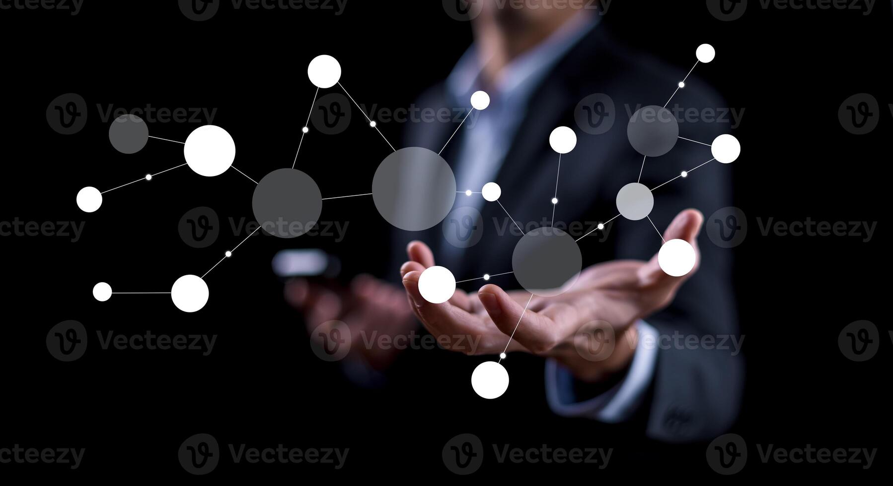 Businessman touchscreen on the graph Screen Icon of a media screen, Technology Process System Business with Communication and marketing icon concept. photo