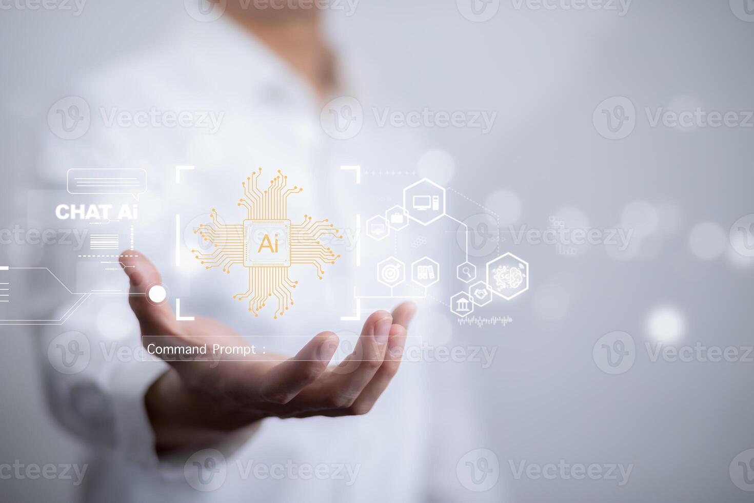 Programmer people working laptops or smartphones with AI, artificial intelligence software engineer coding on laptop computers with technology icons and binary code, big data, Ai bot digital machine photo