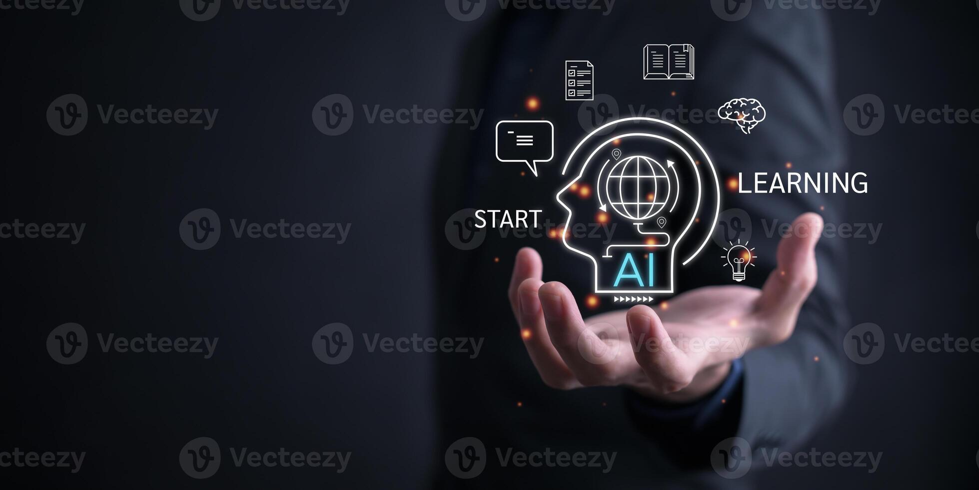 Programmer people working laptops or smartphones with AI, artificial intelligence software engineer coding on laptop computers with technology icons and binary code, big data, Ai bot digital machine photo