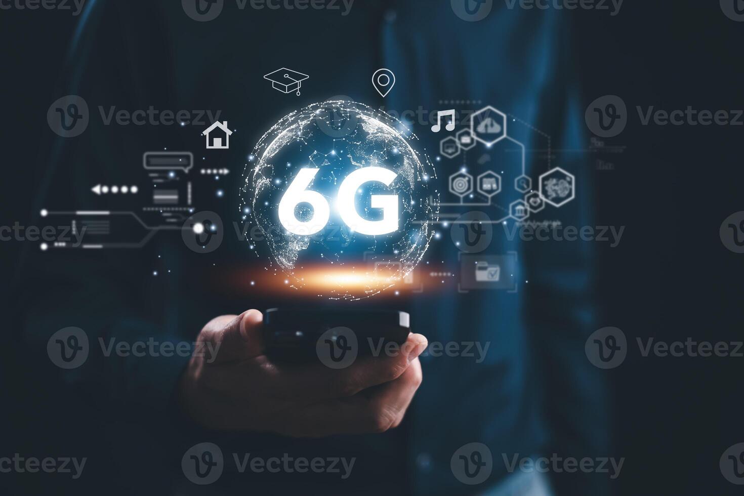 Global network connection 5G on hand business man.Global network connection 5G with icon concept, technology network wireless systems and internet of things, new technologies coming up in the future. photo