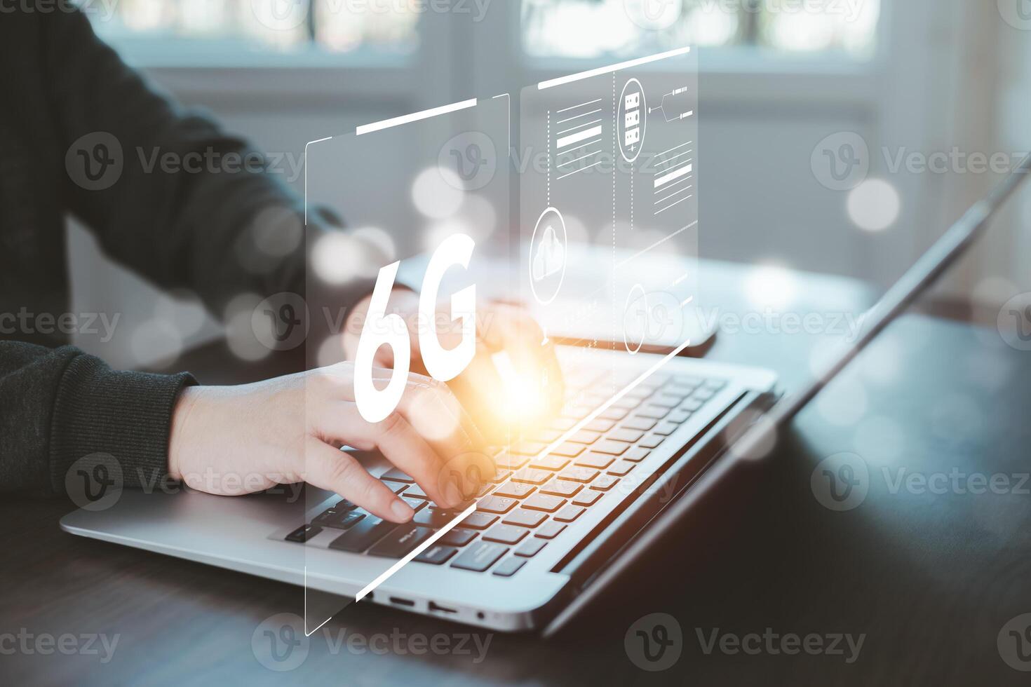 Global network connection 5G on hand business man.Global network connection 5G with icon concept, technology network wireless systems and internet of things, new technologies coming up in the future. photo