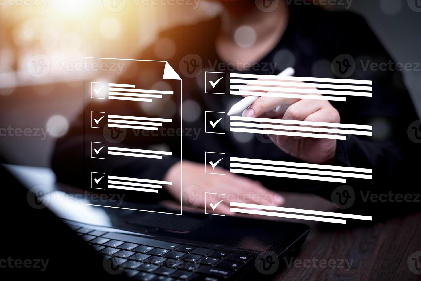 checklist and clipboard task documentation management, business people working laptop checklist questionnaire assessment form, online survey online exam Choosing the right answer in the exam photo