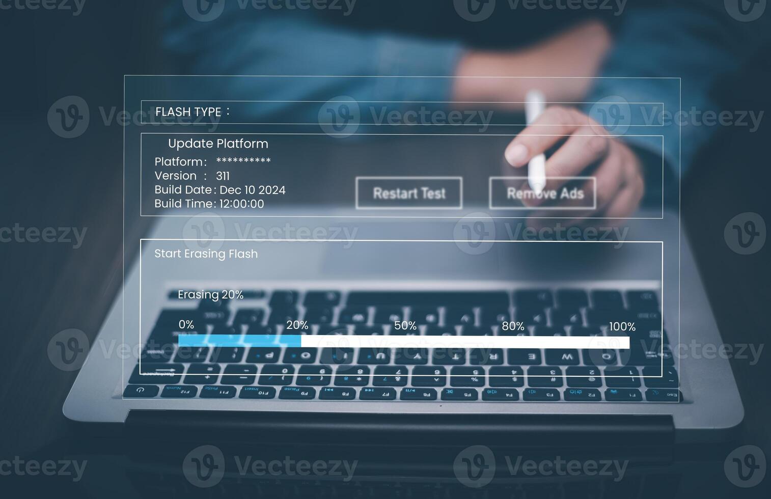 Man using laptop with Update Software Computer Program Upgrade Business Technology Internet, Update on virtual screen. Internet and technology concept, loading bar with installing the update, photo