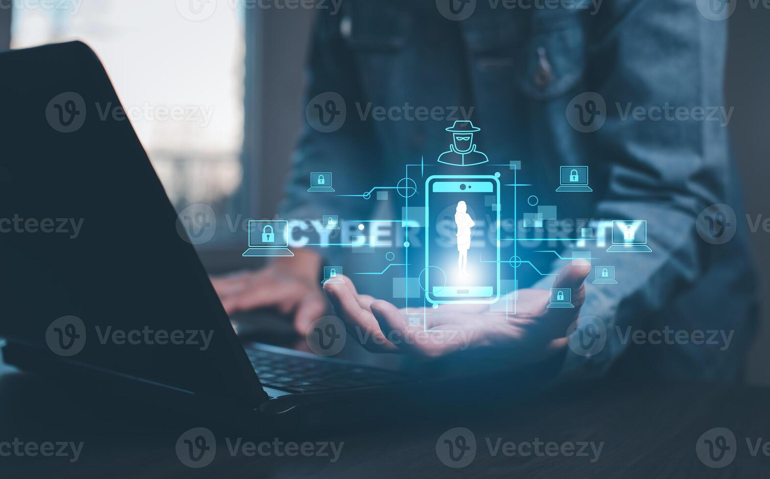 Insurance cyber concept , risks that occur, threats or violations, cybersecurity,Cybercrime,Scammers on Social Media,identity theft Damage to data or network security photo