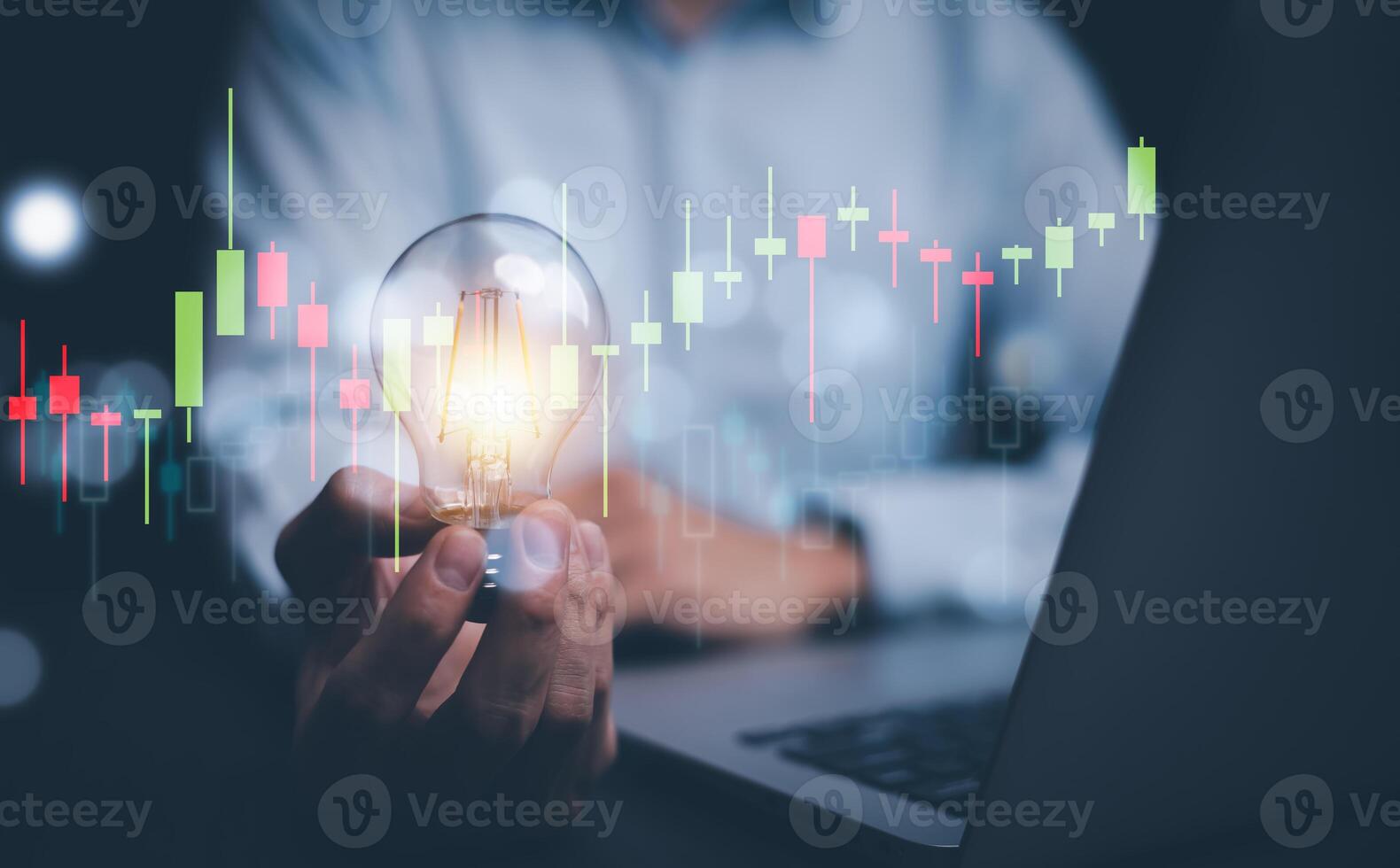 Business people interacting with laptops, featuring stock tickers or graphs, cryptocurrency and new trading platforms, ideas and perspectives, Stock investment, New technology photo