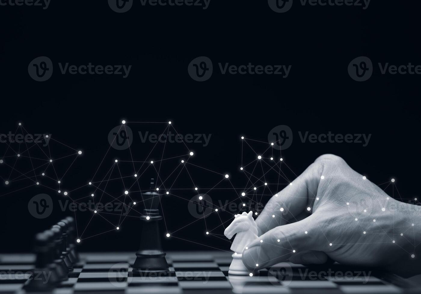 Business strategy competitive ideas concept, Chess game on chess board behind business background. Business present financial and marketing strategy analysis. Investment target in global economy . photo