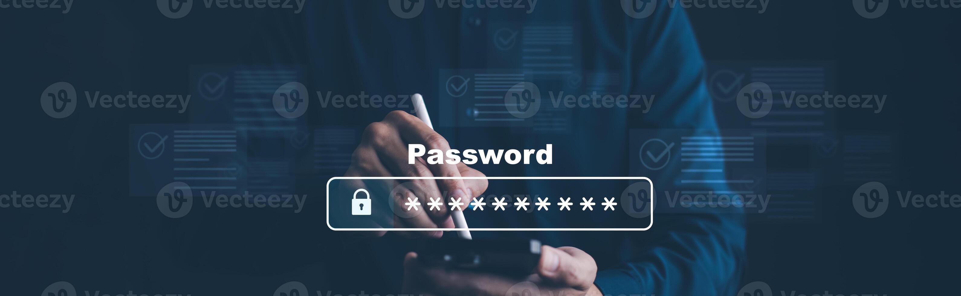 Cyber security and Security password login online concept Hands typing and touch ID username and password of social media, log in with computer to online Important information, data protection hacker photo