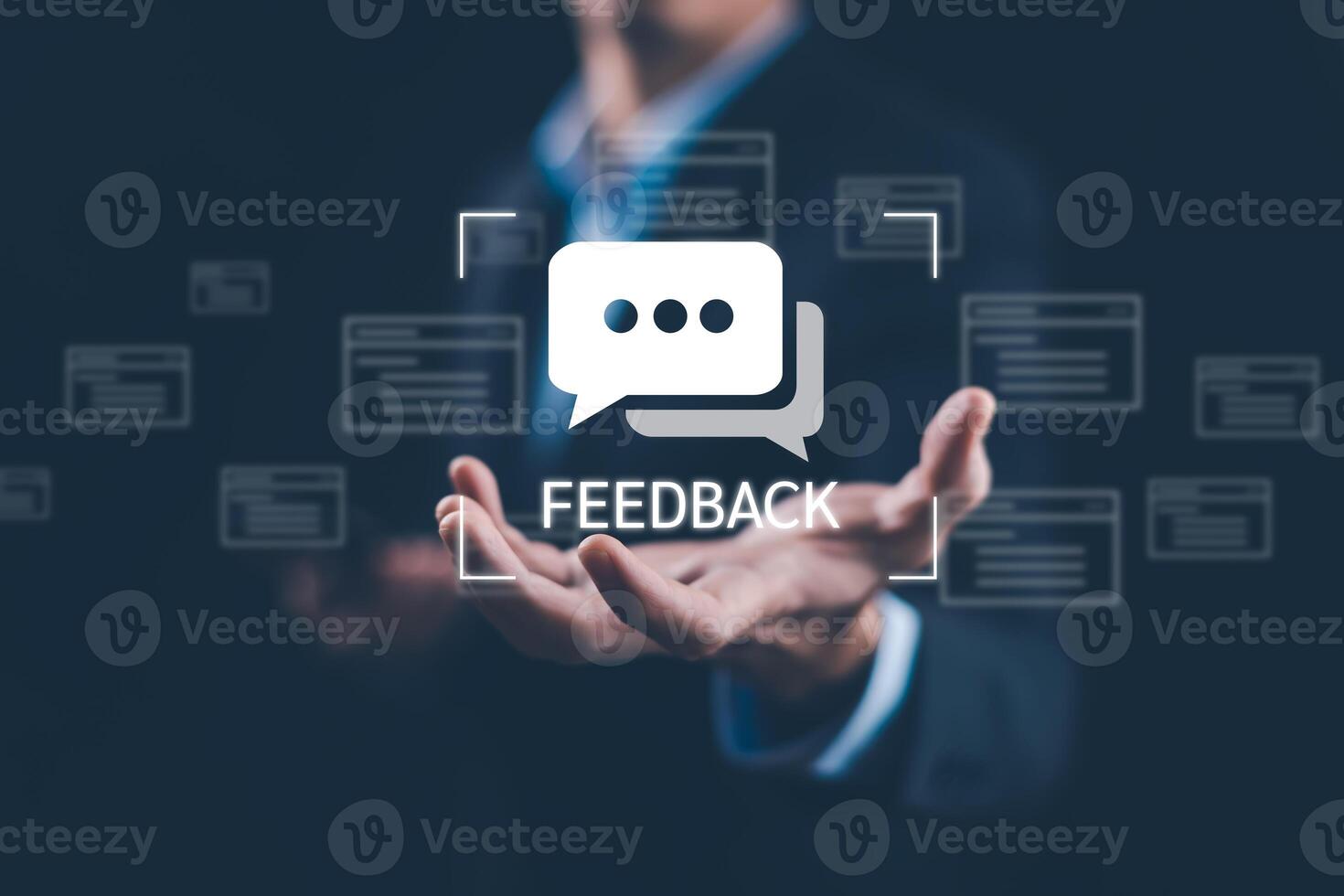 Customer review satisfaction feedback survey concept, User give rating to service experience on online application, service leading to reputation ranking of business. photo