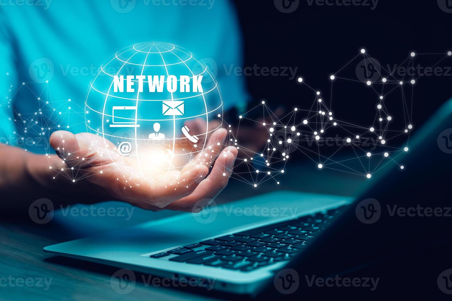 Technology network concept. Global business structure of networking. Analysis and data exchange customer connection.Service support customer help call center .Communication technology photo