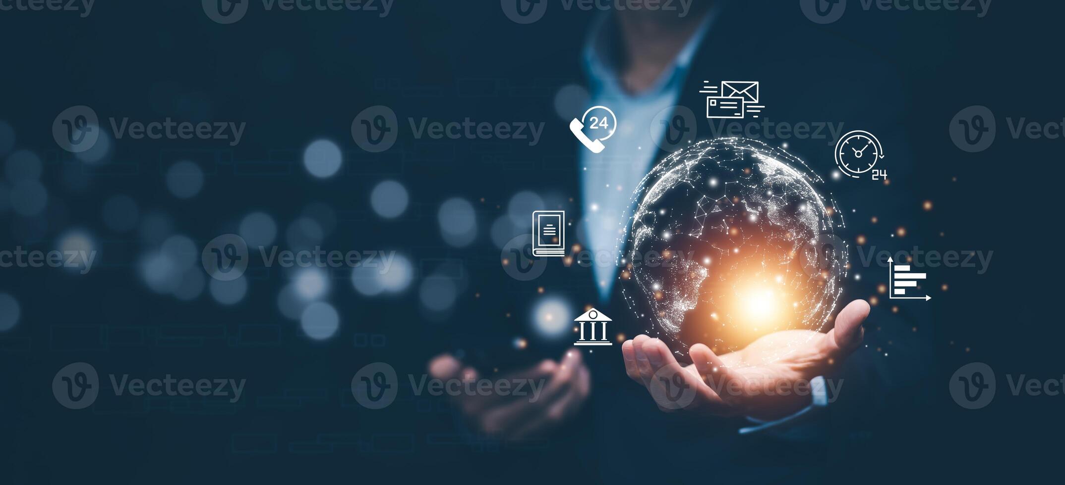 Businessman touchscreen line of Stock market or forex trading graph and candlestick chart suitable for financial investment concept,Economy trends background for business idea and all art work design. photo