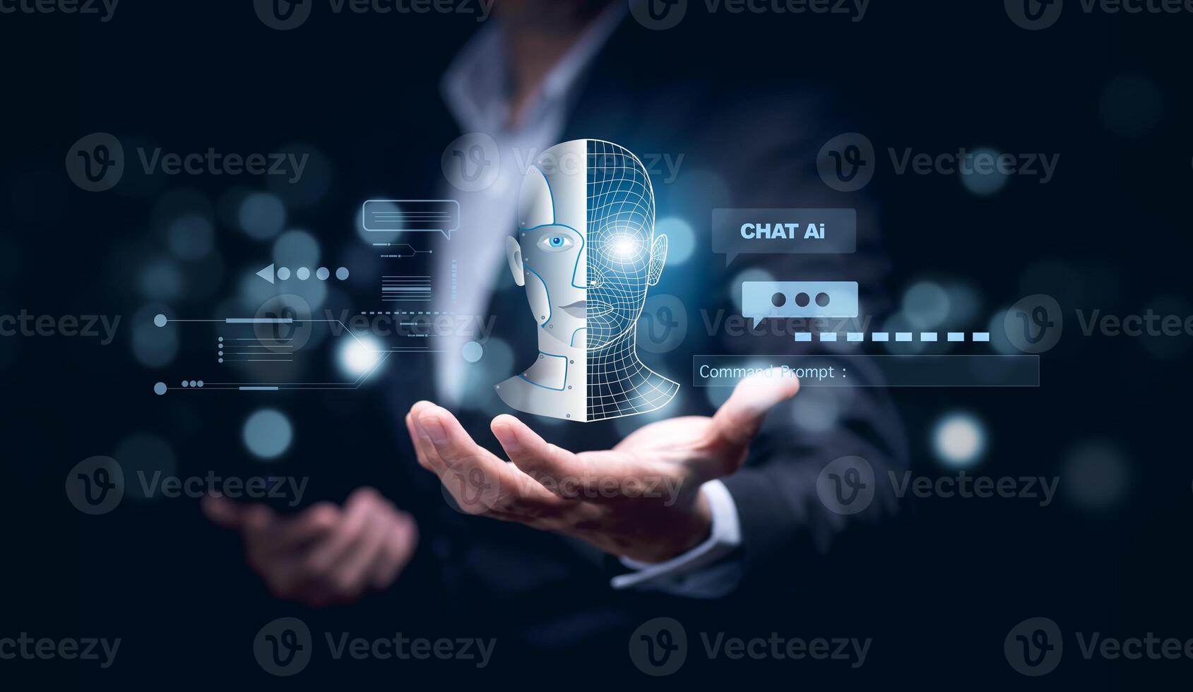 Man touch bar Chat bot Chat with AI, Artificial Intelligence,System Artificial intelligence an artificial intelligence chatbot, Digital chatbot, Robot application, conversation, command photo