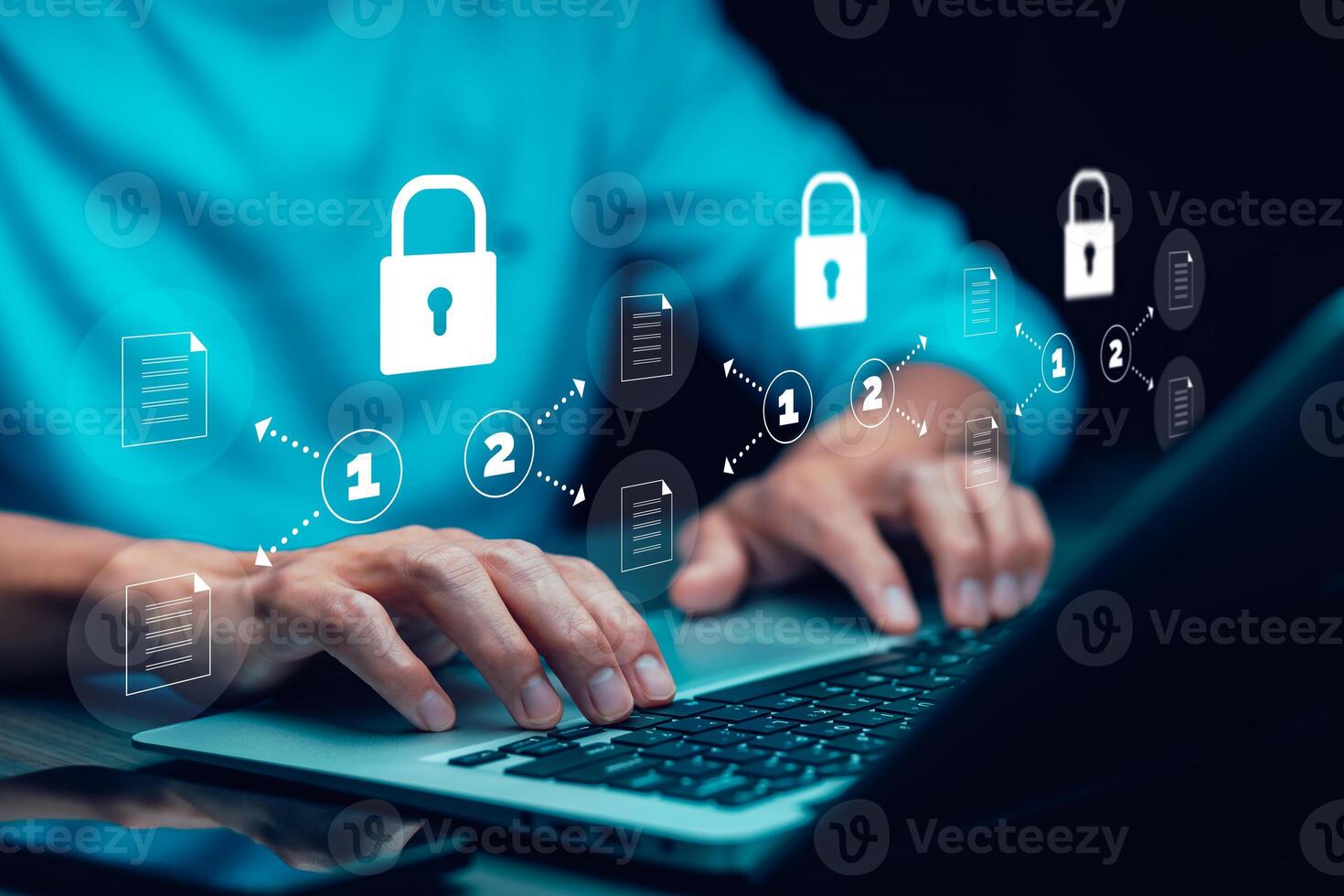cyber security and Security password login online concept Hands typing and entering username and password of social media, log in with smartphone to an online bank account, data protection hacker photo