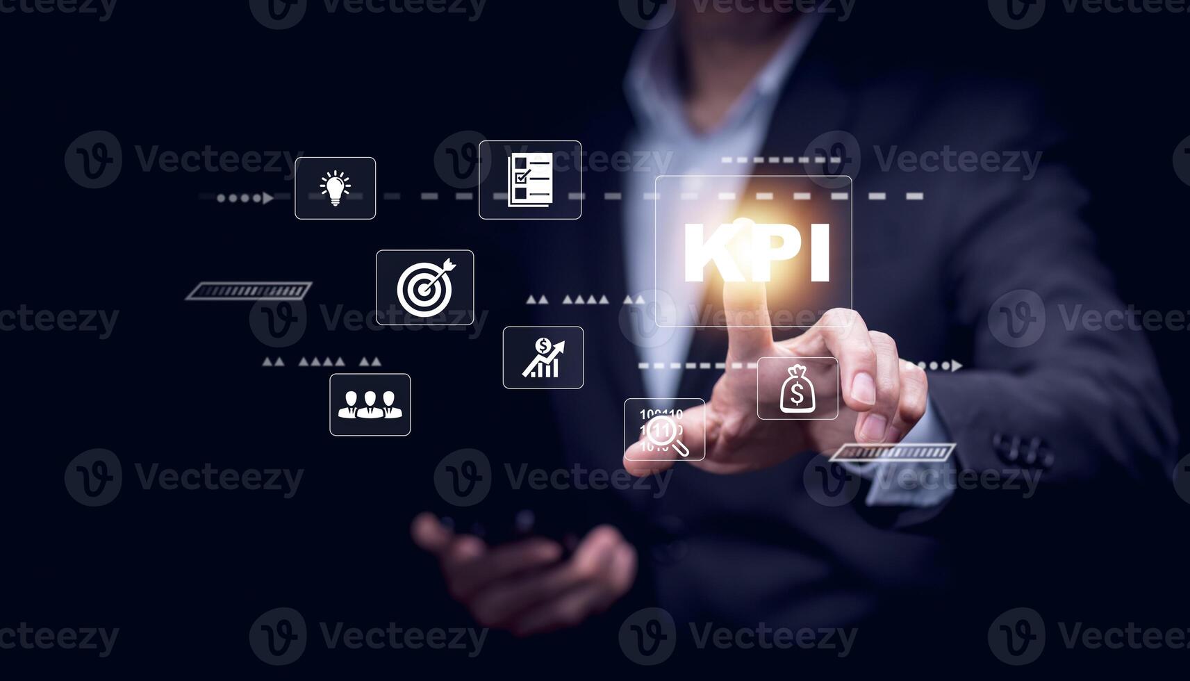 Key Performance Indicator Planning KPI, Company Management Business Internet Technology Concept, Businessman using a laptop with document management, enterprise resource management software system photo