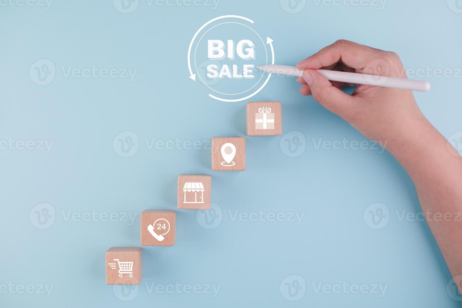 Man chosen cube with big sale concept, viewed in close-up, Interest rate financial and mortgage rates, Increasing interest rates or discount sale concept,sale and discount photo