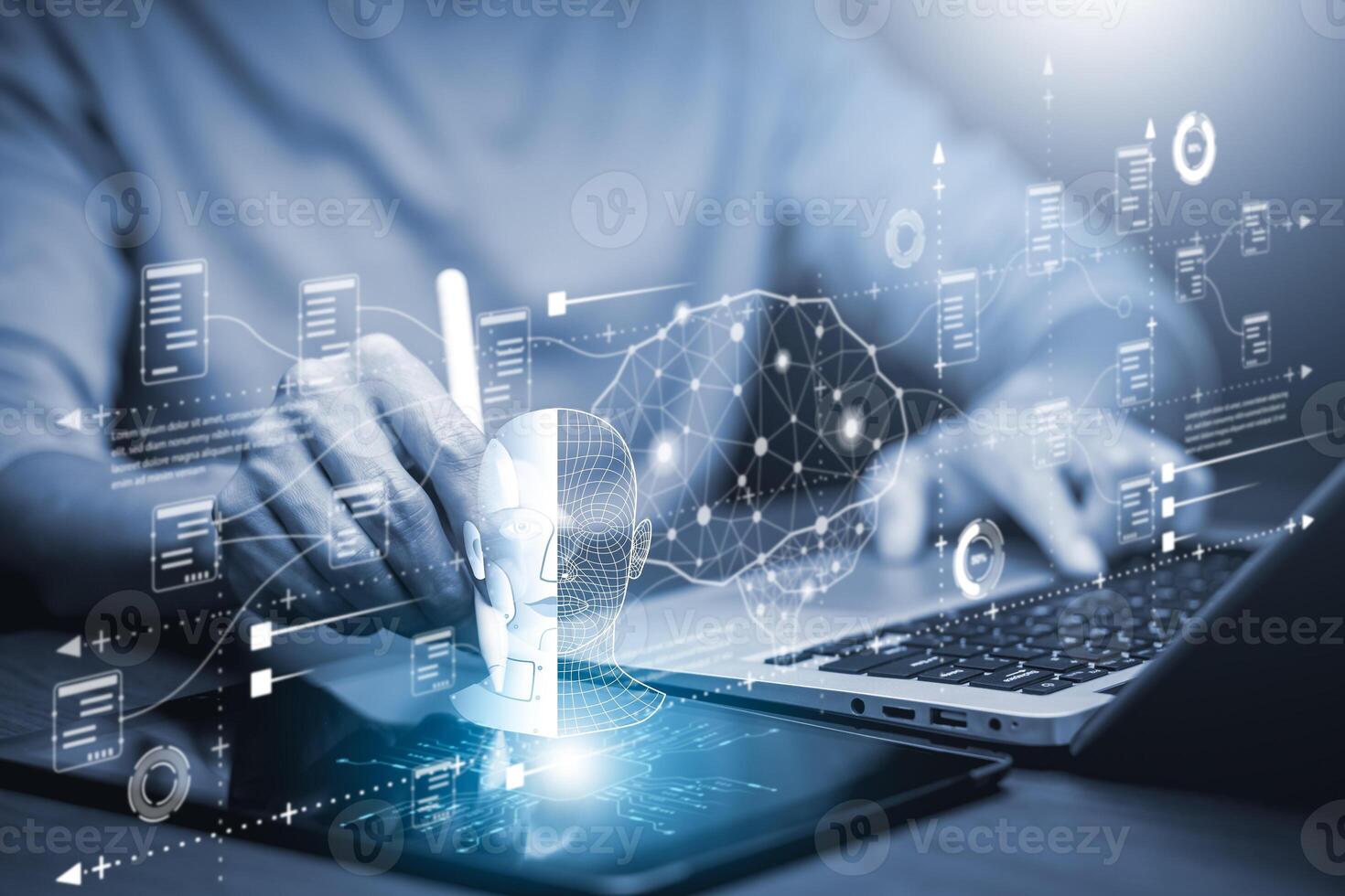 Man touch bar Chat bot Chat with AI, Artificial Intelligence,System Artificial intelligence an artificial intelligence chatbot, Digital chatbot, Robot application, conversation, command photo