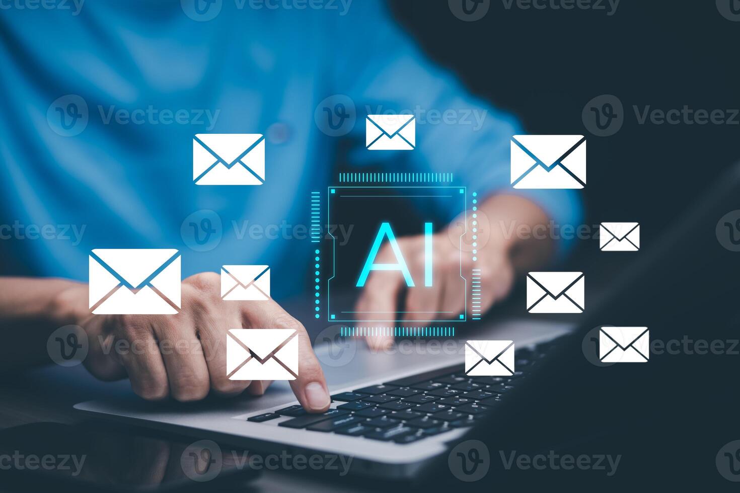 Programmer people working laptops or smartphones with AI, artificial intelligence software engineer coding on laptop computers with technology icons and binary code, big data, Ai bot digital machine photo