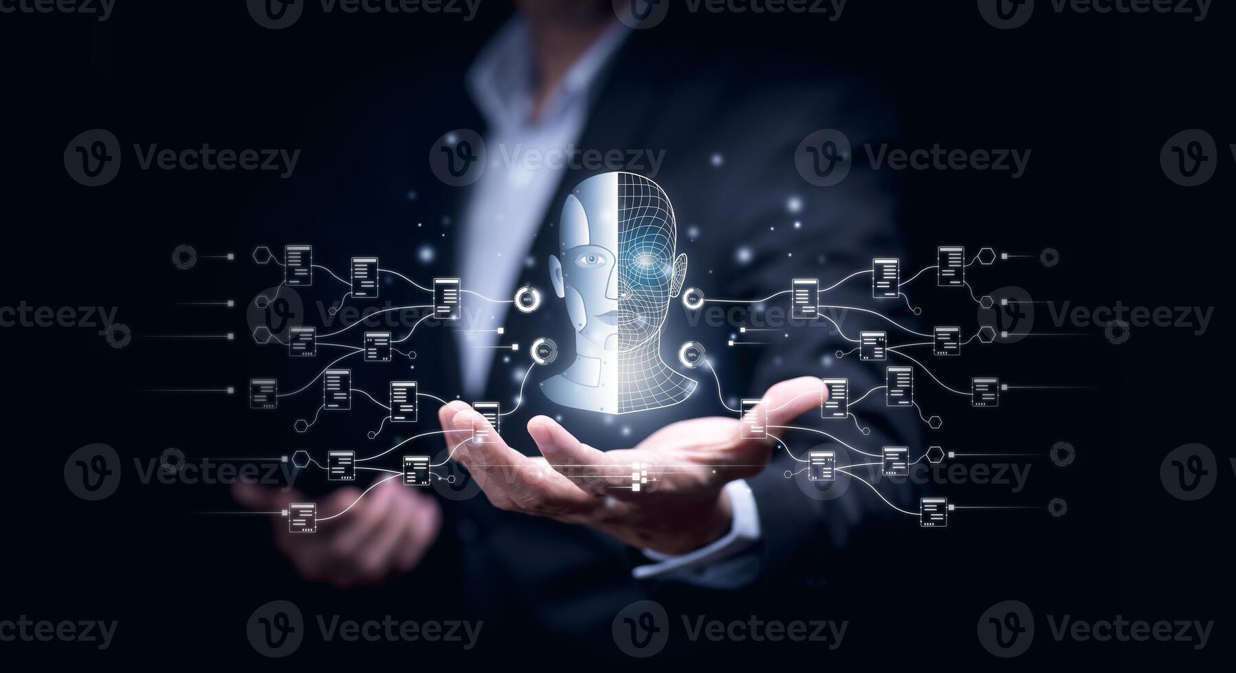 Man touch bar Chat bot Chat with AI, Artificial Intelligence,System Artificial intelligence an artificial intelligence chatbot, Digital chatbot, Robot application, conversation, command photo