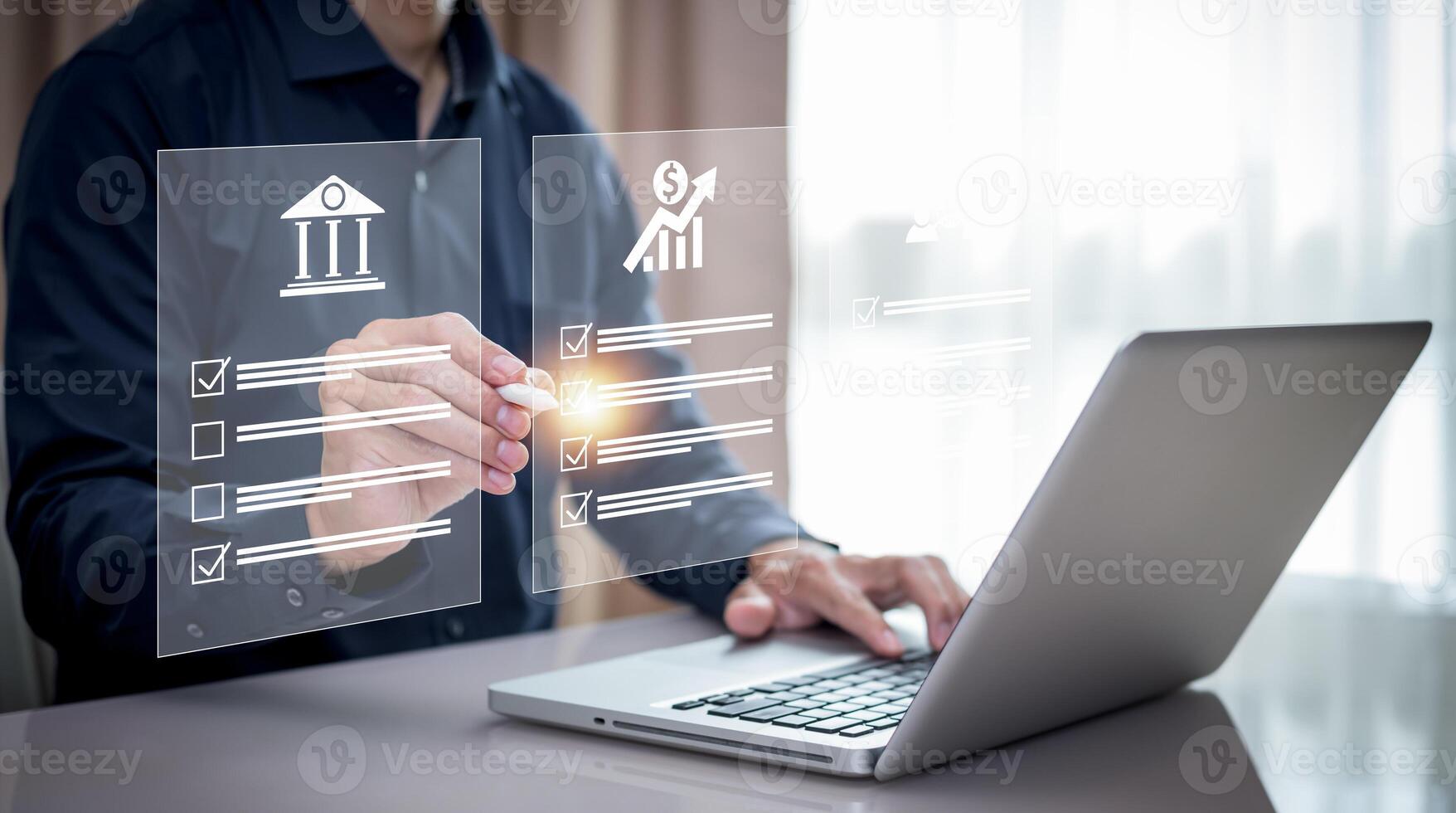 finance and banking digital, businessmen using laptops with online banking and payments, Finance and banking networks. AI, Customer networking connection, Digital marketing. cyber security. photo