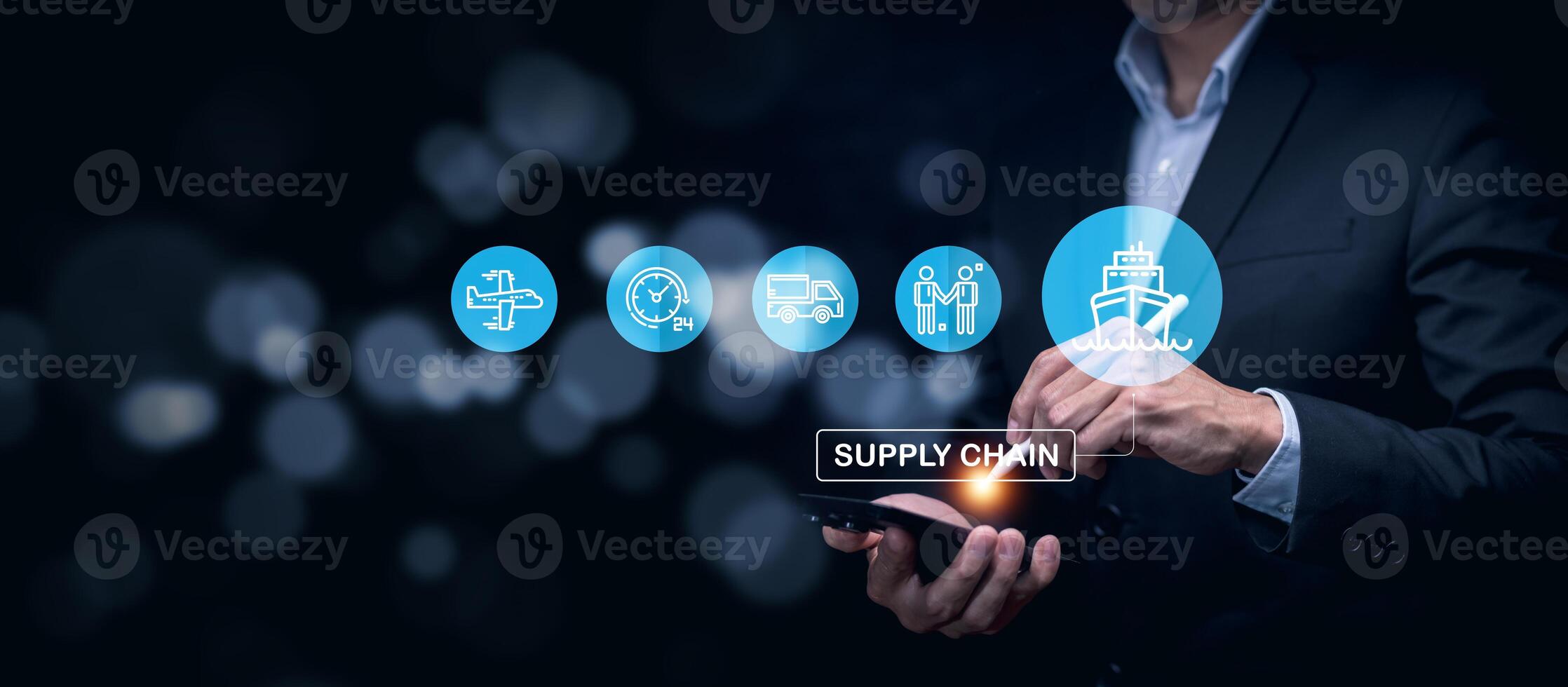 Supply Chain Management concept transportation and logistic suppliers, import export and transport industry. network distribution growth. container cargo ship and trucks of industrial cargo freight photo