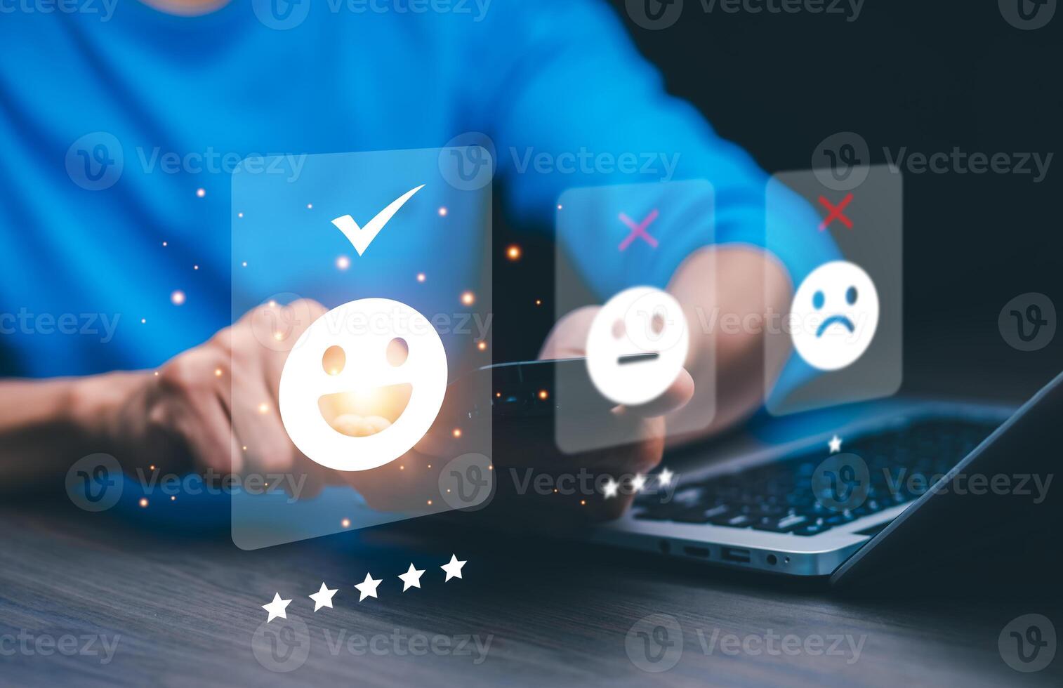 Quality assurance of business services, Businessman Hand shows the sign of the top service Quality assurance in Black background , Guarantee, Standards, ISO certification and standardization concept. photo
