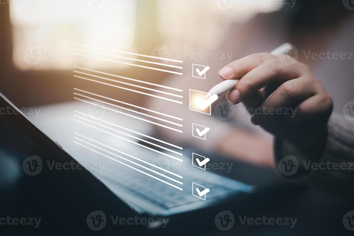 checklist and clipboard task documentation management, business people working laptop checklist questionnaire assessment form, online survey online exam Choosing the right answer in the exam photo