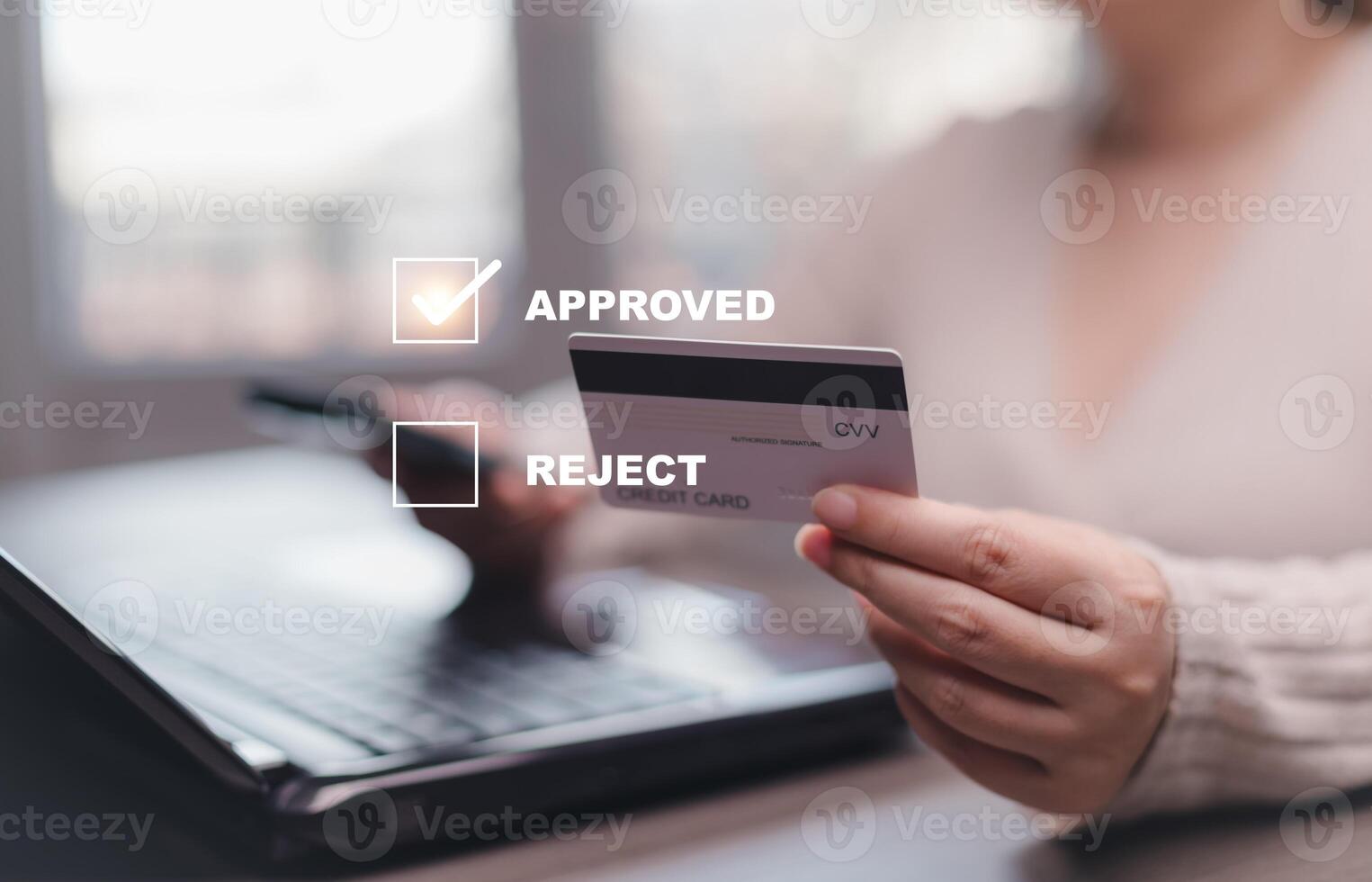 Online payment with digital marketing, Smartphone with banking online bill payment Approved concept button, credit card and network connection icon on business technology virtual screen background photo