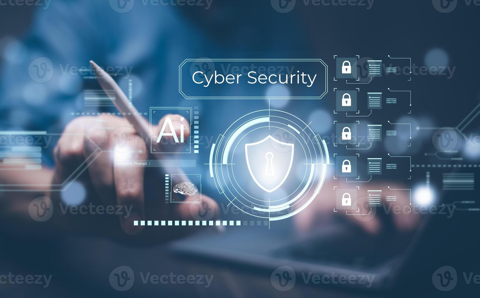 Cyber security and Security password login online concept Hands typing and touch ID username and password of social media, log in with computer to online Important information, data protection hacker photo