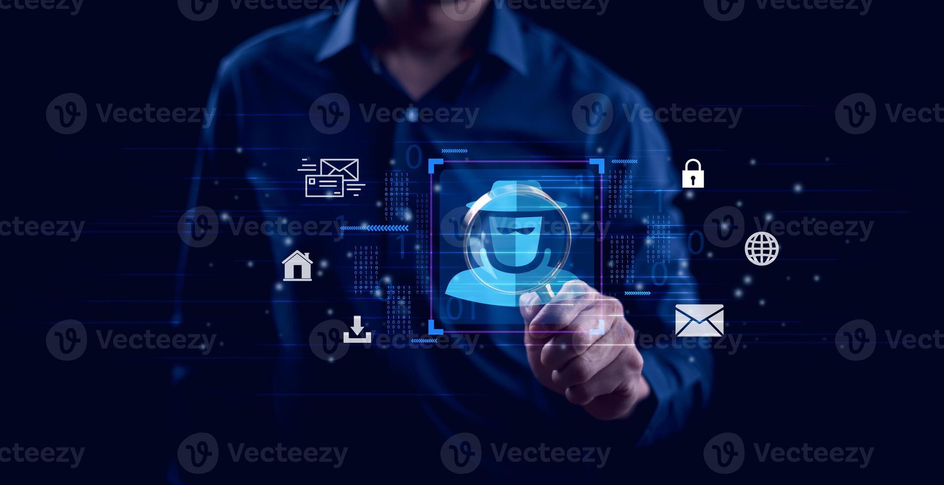 programmer using laptop with triangle caution warning sign for notification error system , hacker attacks and hacking data, cyber crime, cyber security photo