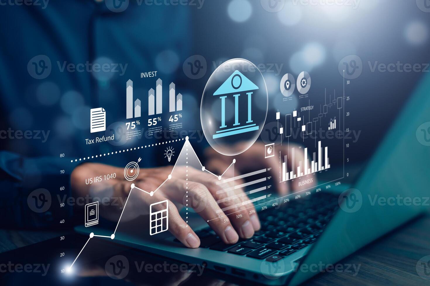 finance and banking digital, businessmen using laptops with online banking and payments, Finance and banking networks. AI, Customer networking connection, Digital marketing. cyber security. photo