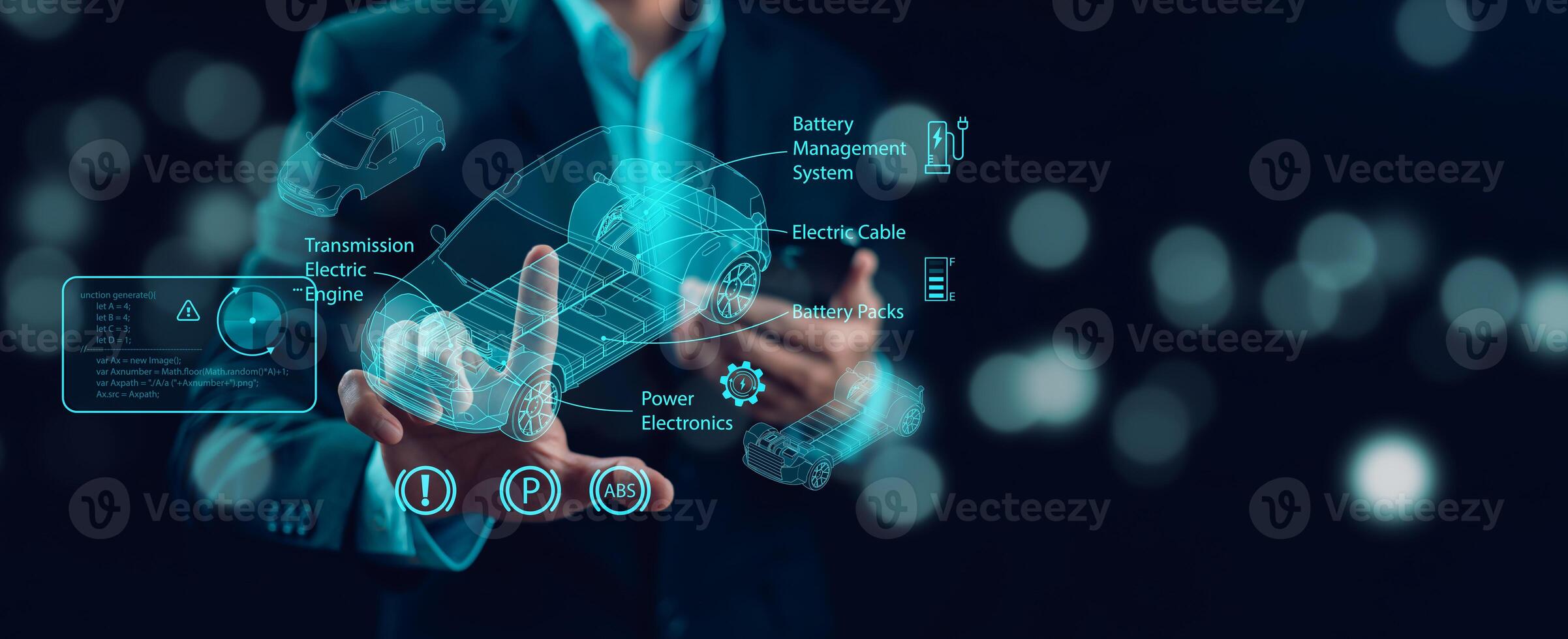 Industrial Engineer and AI, Artificial Intelligence concept, Manager Technical Industrial Engineer people and control robotics with monitoring system software and icon industry, Car EV technology photo
