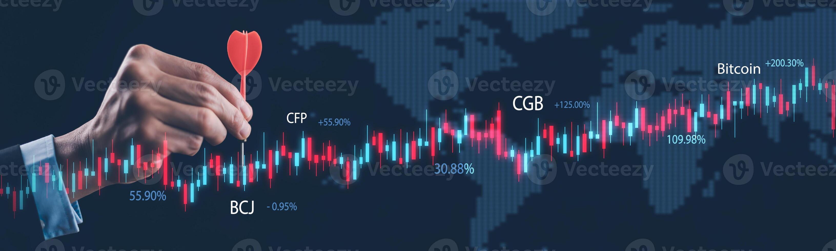 Businessman touchscreen line of Stock market or forex trading graph and candlestick chart suitable for financial investment concept,Economy trends background for business idea and all art work design. photo
