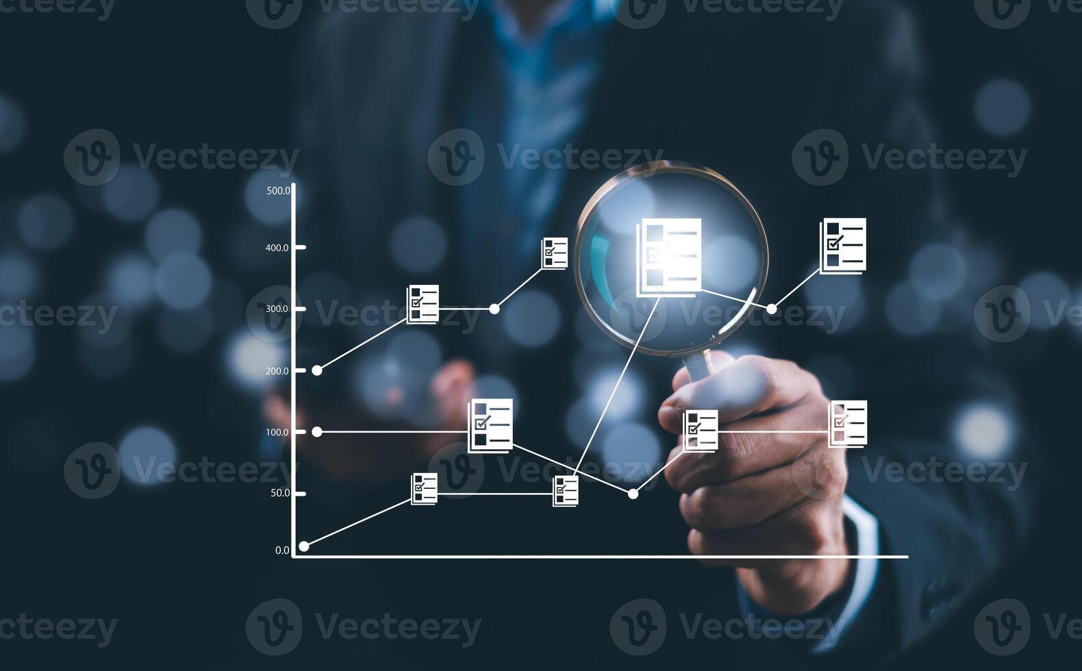 Working Data Analytics and Data Management Systems and Metrics connected to corporate strategy database for Finance, Intelligence, Business Analytics with Key Performance Indicators, social network photo