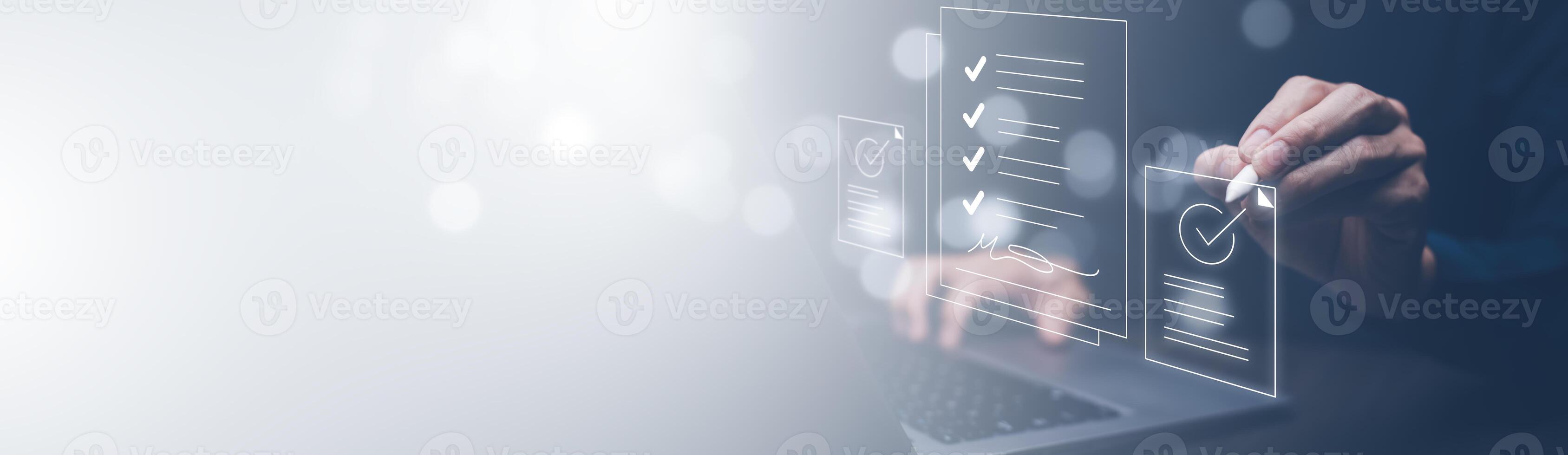 checklist and clipboard task documentation management, business people working laptop checklist questionnaire assessment form, online survey online exam Choosing the right answer in the exam photo